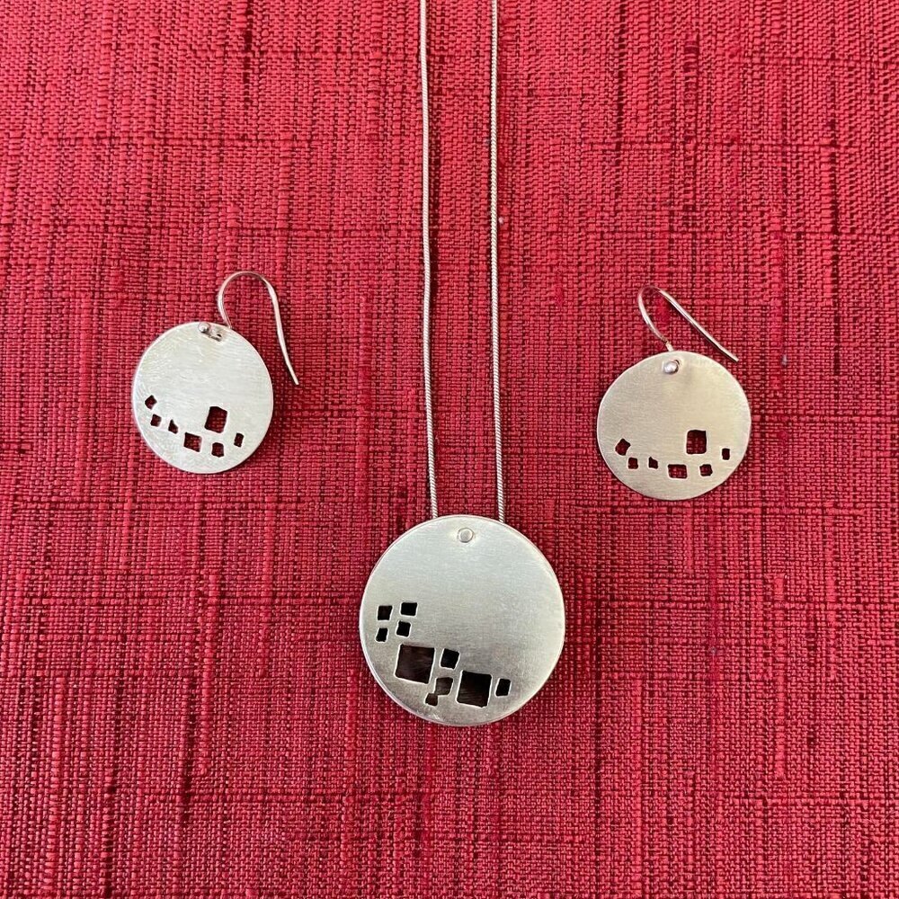 Jessie Senecal Handmade Sterling Sliver "Pebbles" Locket Necklace and Earrings